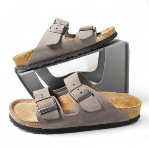 Birkenstock Arizona Soft Footbed Slide Sandals Grey Suede Women's 5/36